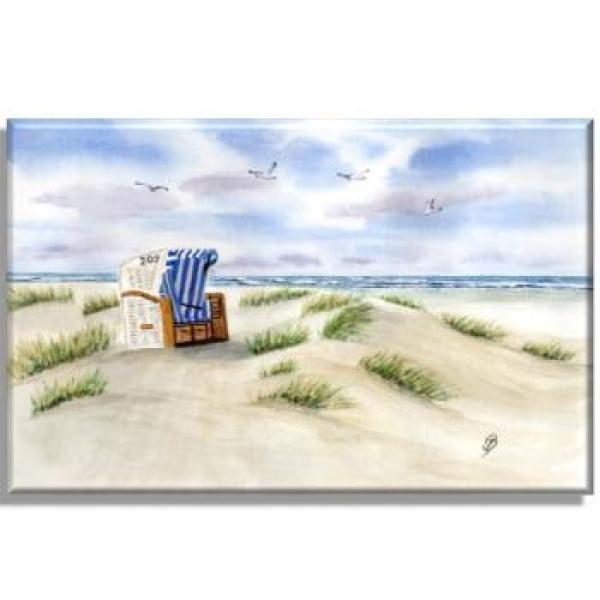 Leinwand 30 x 20 cm Keilrahmen Canvas-Leinen  Aquarell Kunst Maritim Druck Kunstdruck Strandkorb Sylt Nordsee Meer Möwe Strand Dünen